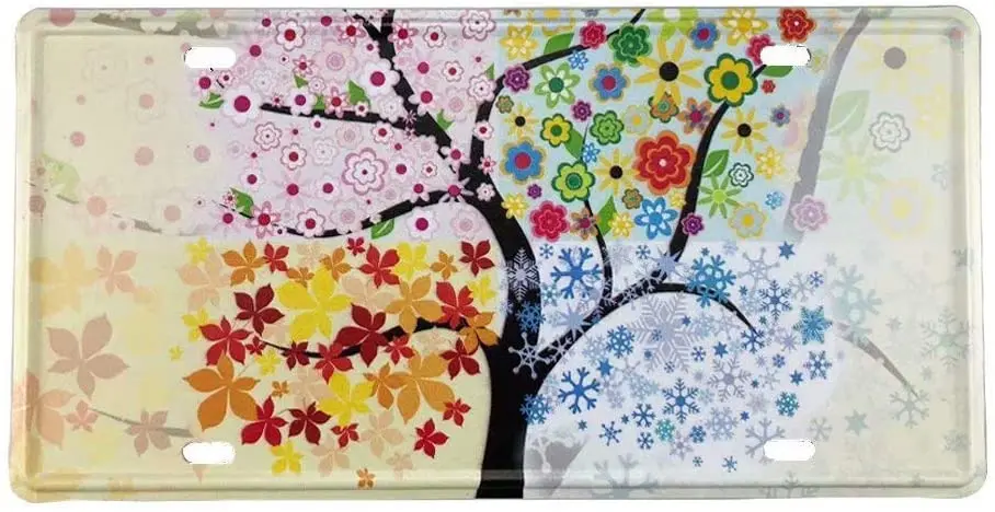

New Retro Vintage License Plate Tree of Life Colorful Sun Landscape Tin Sign for Home Wall Decor 6x12 inch Car Vehicle