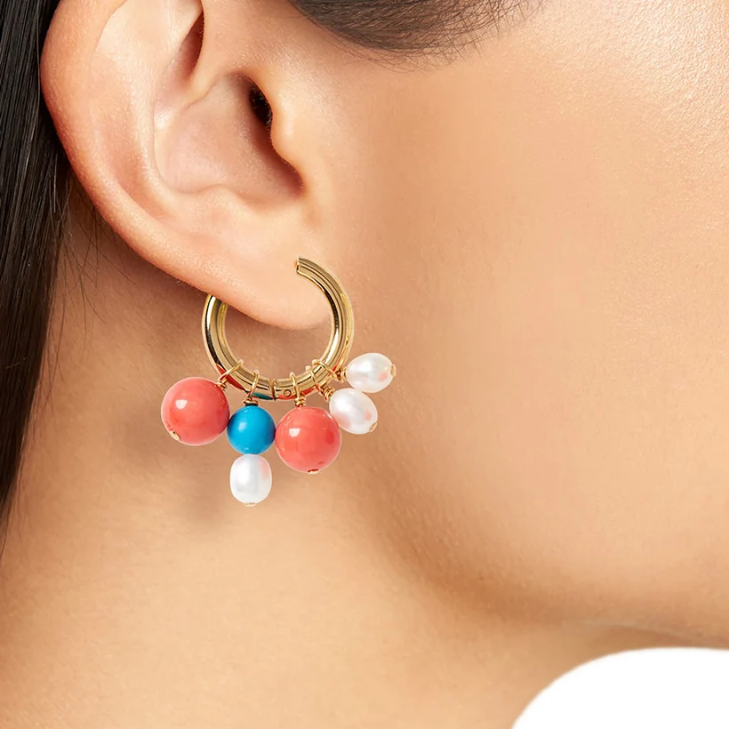 Женские серьги подвески из нержавеющей стали с бусинами и пресноводным