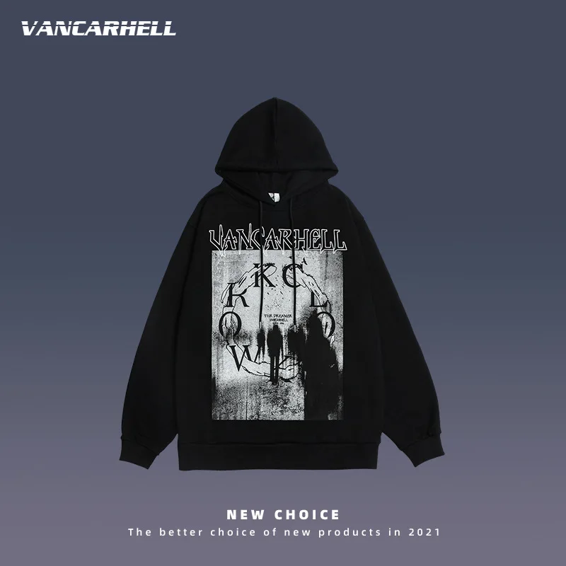 

VANCARHELL Retro hoodie men autumn and winter street wear hip hop loose couple hoodies punk casual men clothing