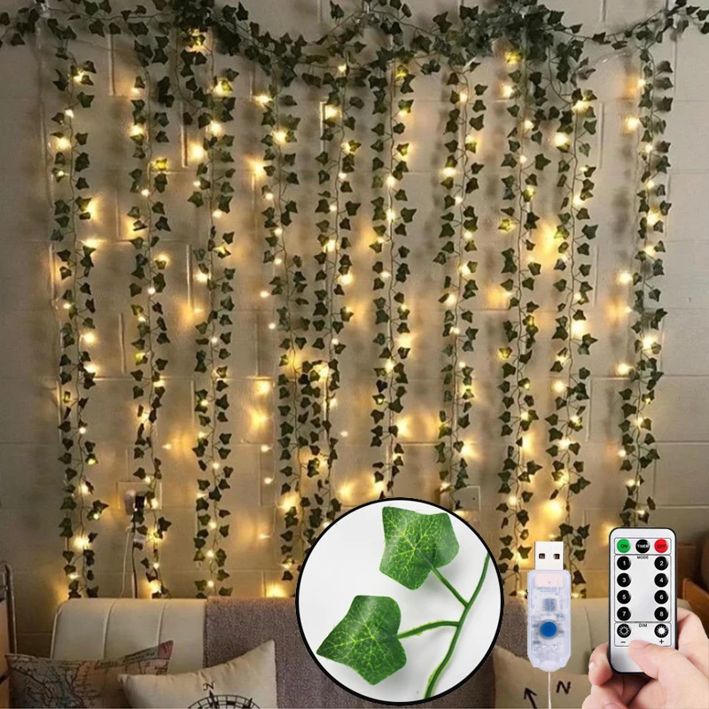 

12pcs Artificial Plants LED Leaf Garland Silk Rattan Leaf Vine Hanging For Home Living Room Decor Fake Ivy Garland Decoration