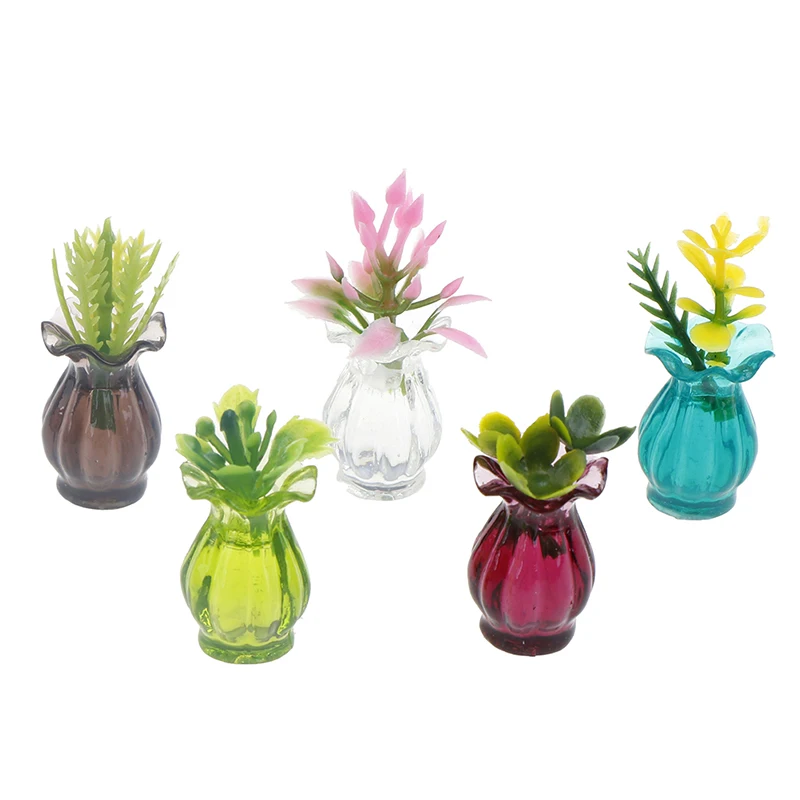 

2022 5pcs Vase+flower Dollhouse Miniatures 1:12 Colorful Mini Ceramic Pot DIY Handmade Doll House Kitchen Ceramic Decor