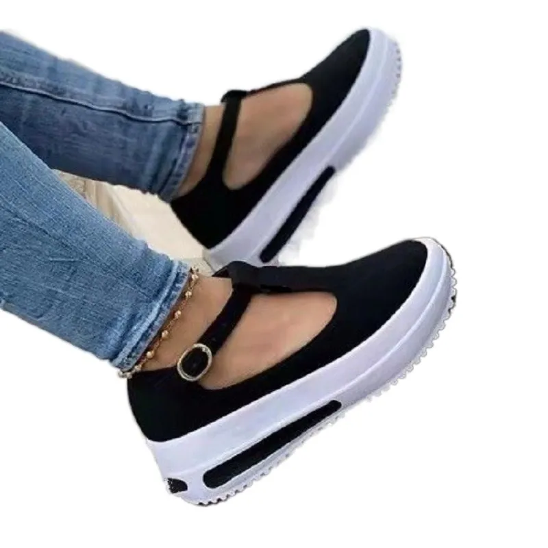 

2021 New Summer Women Flat Fashion Buckle Strap Platform Flat Casual Ladies Shoe Casual Women Vulcanize Shoes Zapatos De Mujer