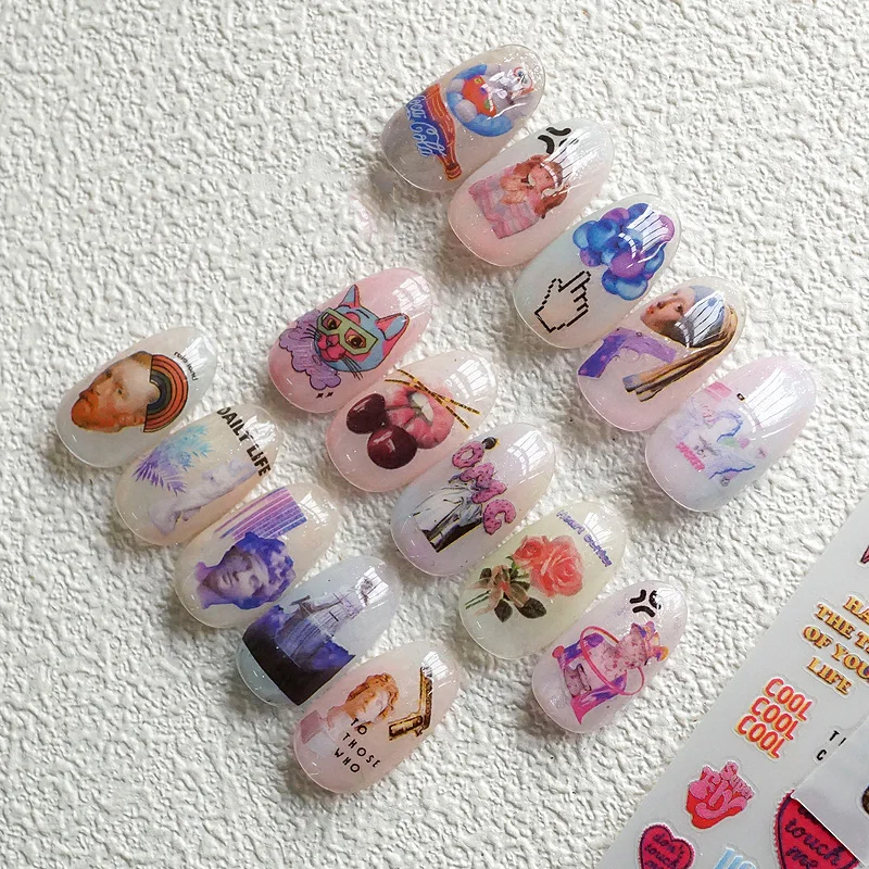 2020 Новинка стикеры 3D на ногти Nail Art богемные красочные буквы Портретные