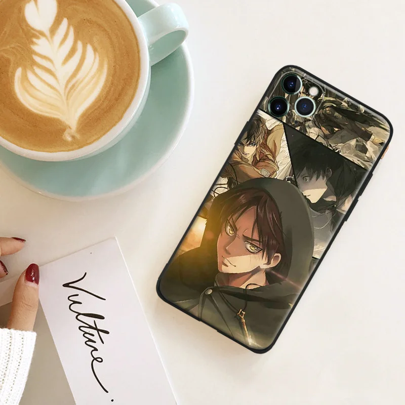 eren jaeger attack on titan manga silicone phone case for iphone se 6 6s 7 8 plus x xr xs 11 12 mini pro max glass cover shell free global shipping