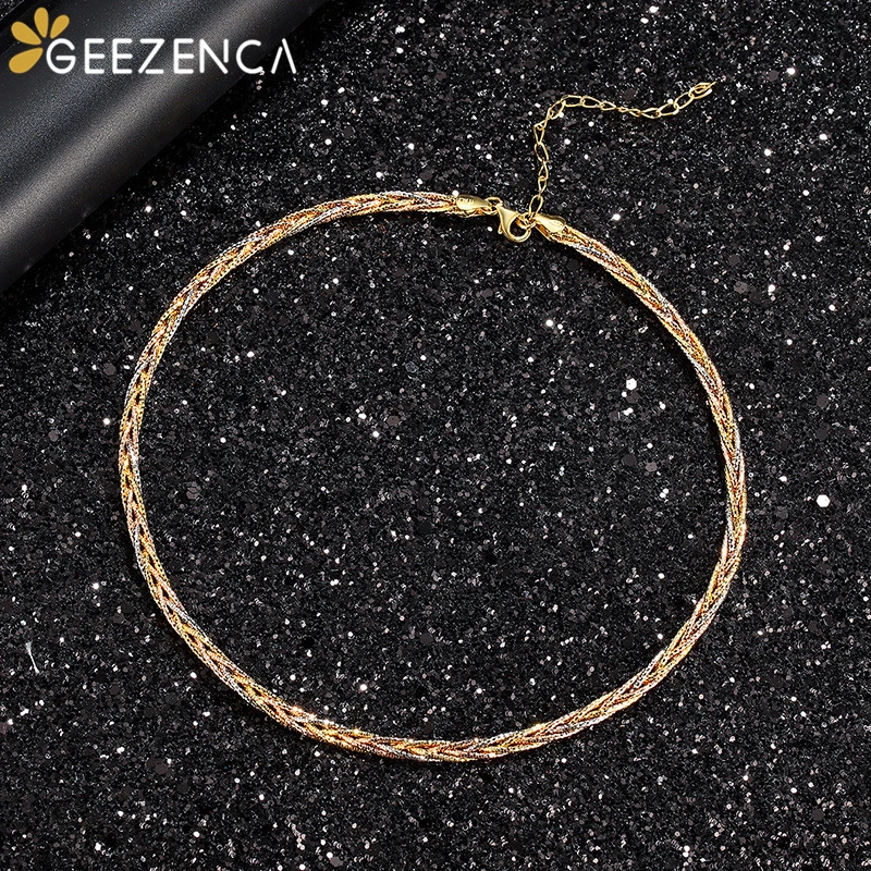Italian Jewelry 925 Sterling Silver Gold Plated Choker Necklaces Three Color Four Thread Weave Necklace For Women Trendy Gift
