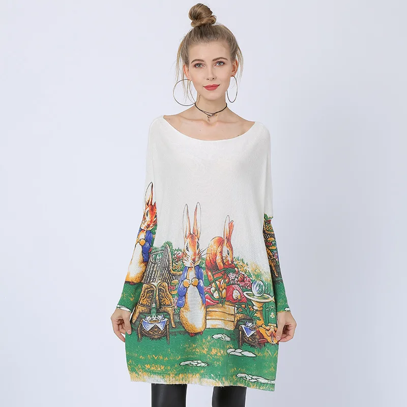 

2021 European and American plus size women's fall/winter new sweater cartoon print rabbit pullover sweater women