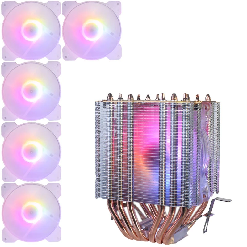 

6 Copper Tube CPU Radiator Chassis Fan Synchronous Lighting 1150AMD1366 2011 Crystal Lamp Single Fan+Chassis Fan