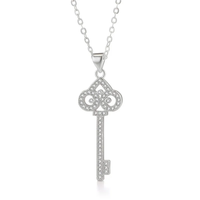 White Gold Juya Micro Pave Циркон модное индийское ожерелье с подвеской в виде ключа для женщин девочек подарок для свадьбы дня рождения ожерелье поставки - Окраска металла: White Gold