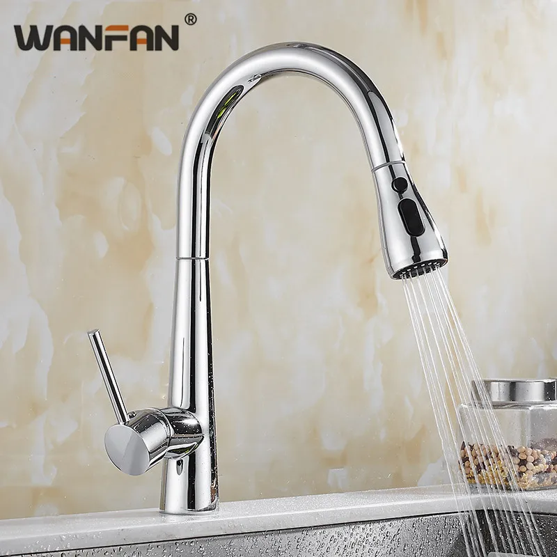 

Spray Chrome Stream Handle Kitchen Faucet Tap Rotation Mixer Swivel Pull Out Durable Sink Sprayer Single Hole N22-168