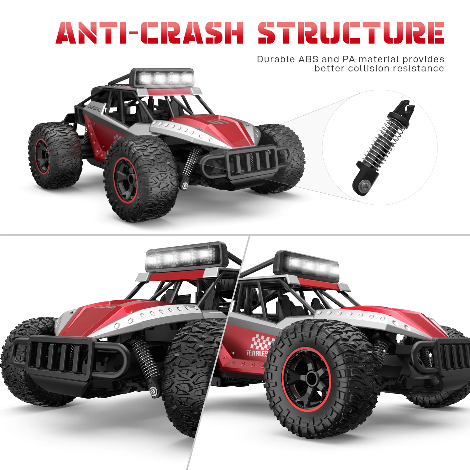 DEERC DE43 Remote Control Car RC Cars 1:14 Scale 2.4Ghz All Terrain Metal Shell Monster Hobby Truck with LED Lights&amp 2 Recharge | Игрушки