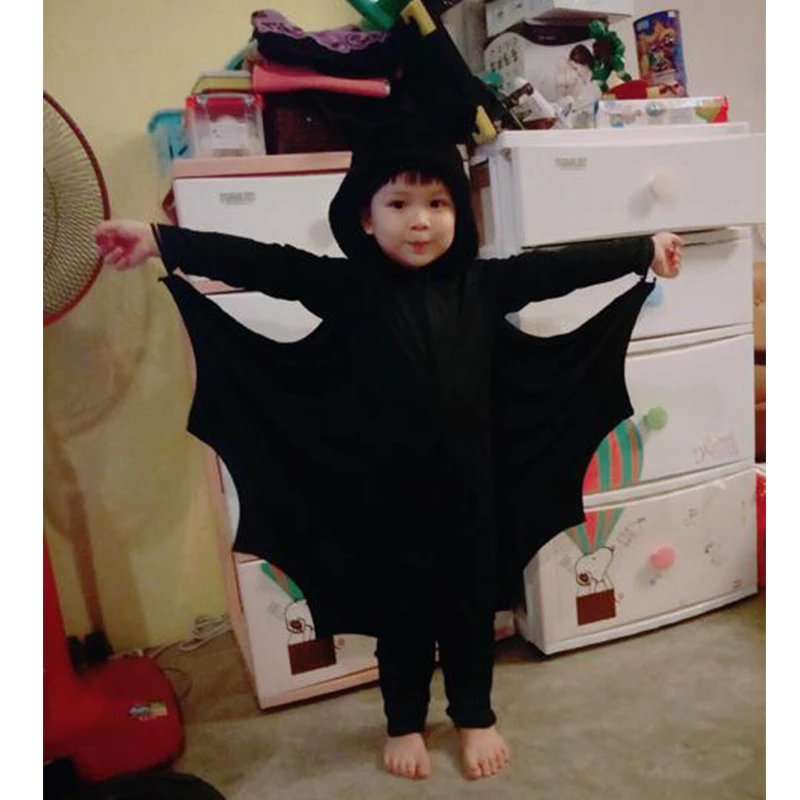 Eraspooky Black Bat Cosplay Children Halloween Costume For Kids Purim Carnival Party Animal Hoodie Jumpsuit Boys Fancy Dress |