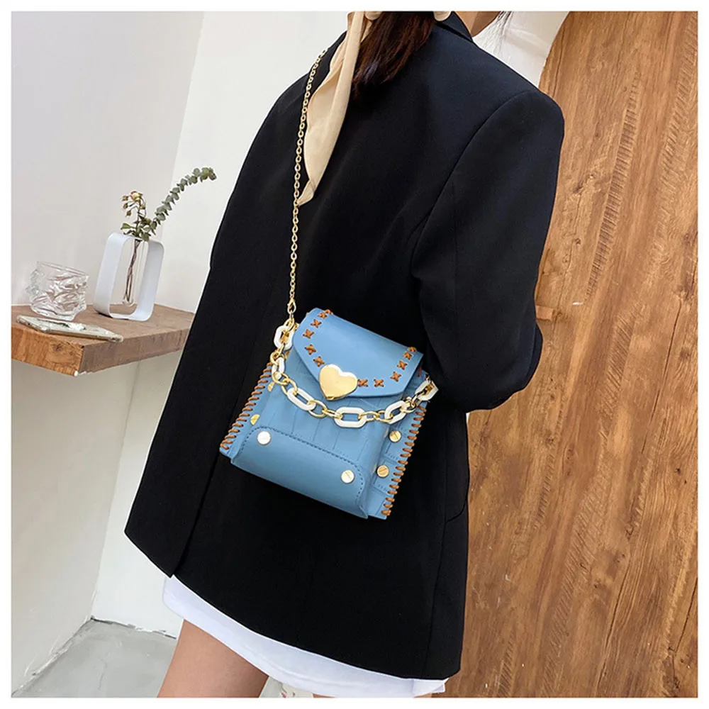 1 Set PU Leather Bag Heart Acrylic Handle PU Bag Handbag DIY Handmade Coin Purse Wallet Bag Backpack Christmas Gift