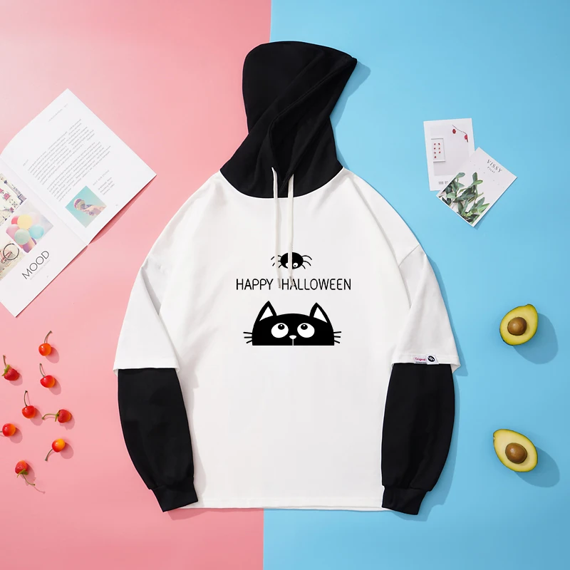 Худи на Хэллоуин Повседневная Толстовка в стиле Харадзюку с милым котом Пауком