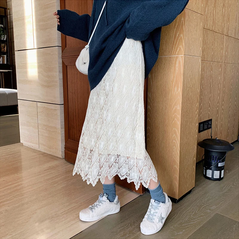 2021 кружевные женские юбки однотонные открытые высокая талия длина по щиколотку