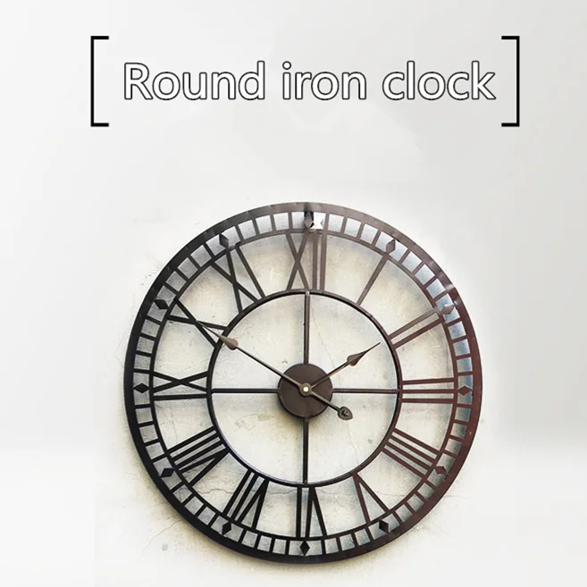 1 шт. Настенная Декорация Кованое железо будильник Ретро Настенные часы 3D круглые римские полые железные бар тихие декоративные настенные часы