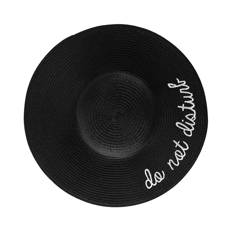 Летняя женская широкополая соломенная шляпа с вышивкой "Не беспокоить"