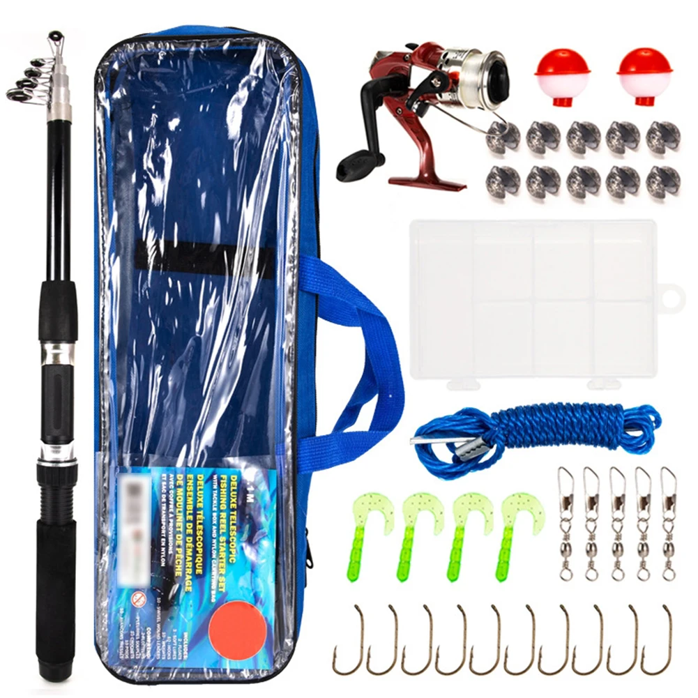 

Fishing Accessories Kit Spinning Reel Combo Set With Carbon Telescopic Fishing Rod Bag Lures Line Full Kits For Skill Training