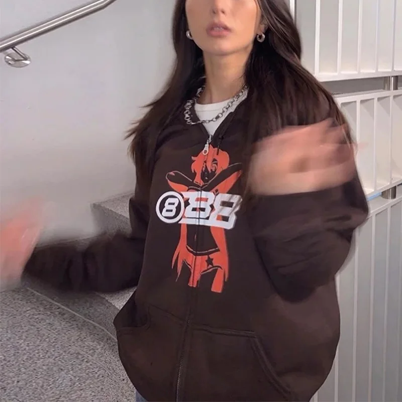 Женская толстовка с капюшоном на молнии повседневная однотонная коричневая