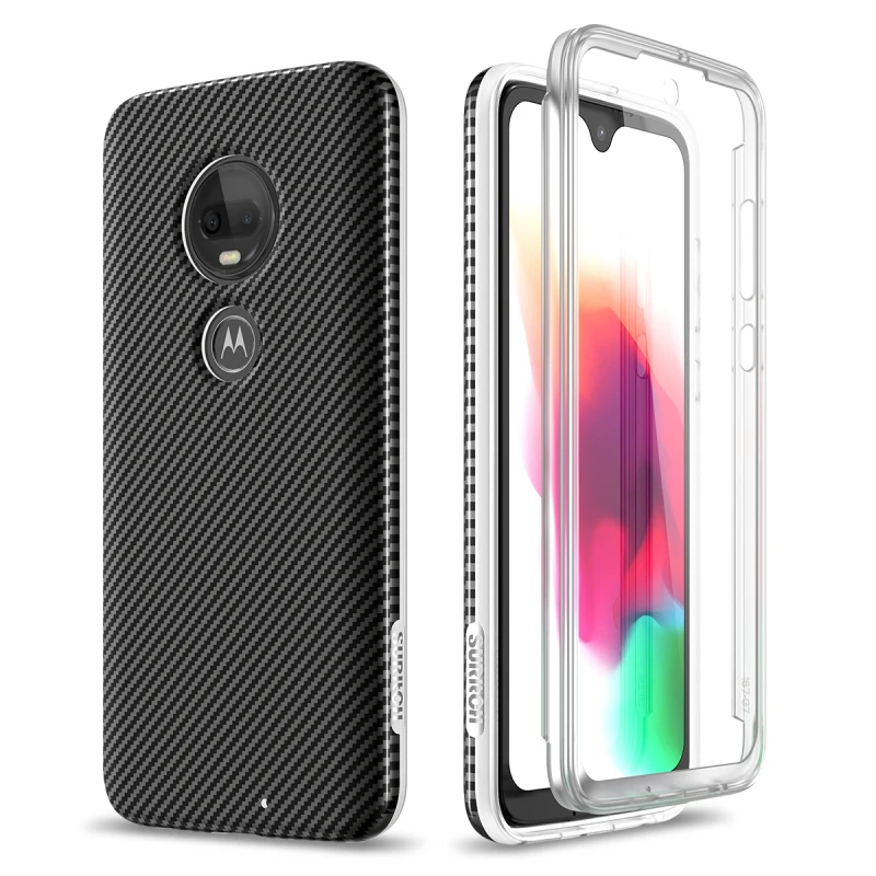 

Marble Soft Case for Motorola Moto G7 360 Case 2 in 1 Shockproof Bumper with Built-in Screen Protector for Moto G7 Plus
