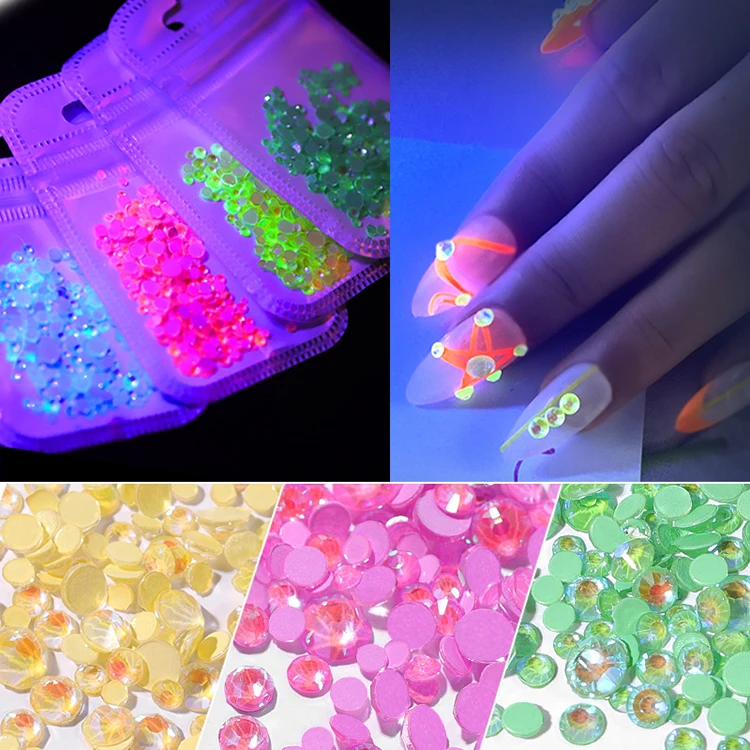 

1 bag Luminous Crystal Mixed Size SS6-SS20 Nail Art Rhinestone Decorations 3D Glitter Diamond Jewelry Glow In The Dark 8 Colors