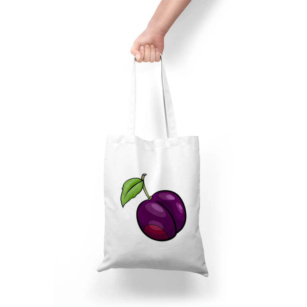 

Многоразовые продуктовые сумки с принтом фиолетовых фруктов, моющиеся складные сумки-тоуты для покупок, холщовые хлопковые экологически ч...