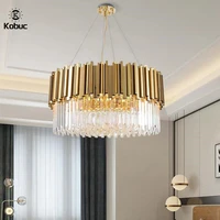 kobuc led postmodern round golden stainless steel crystal chandelier lighting lustre dinning room suspension luminaire lampen
