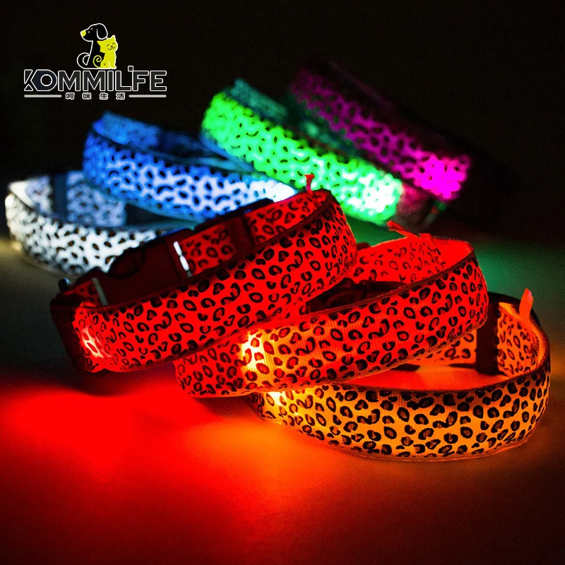 

Светодиодный ошейник для собак, Нейлоновый, с зарядкой от usb, с леопардовым принтом, светящийся ошейник для собак, безопасное свечение, товар...