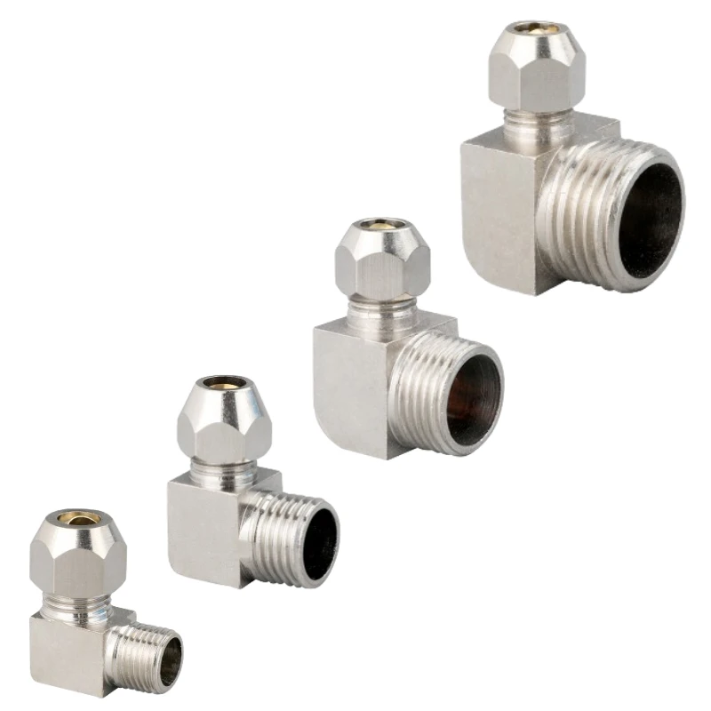 Pneumatic fittings PL10-02 Tube OD 10mm External thread 1/4" Copper pipe right angle elbow 90° nickel plating | Обустройство