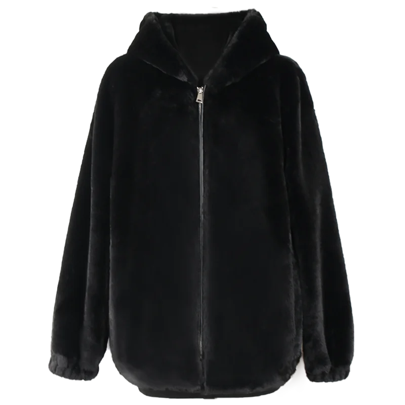 Home 47 Cabolsas para Mulher Zíper com Capuz Cabolsa de Pele do Falso Nerazzurri Inverno Preto Quente Macio Manga Longa Tamanho Grande Coreano Moda 7xl