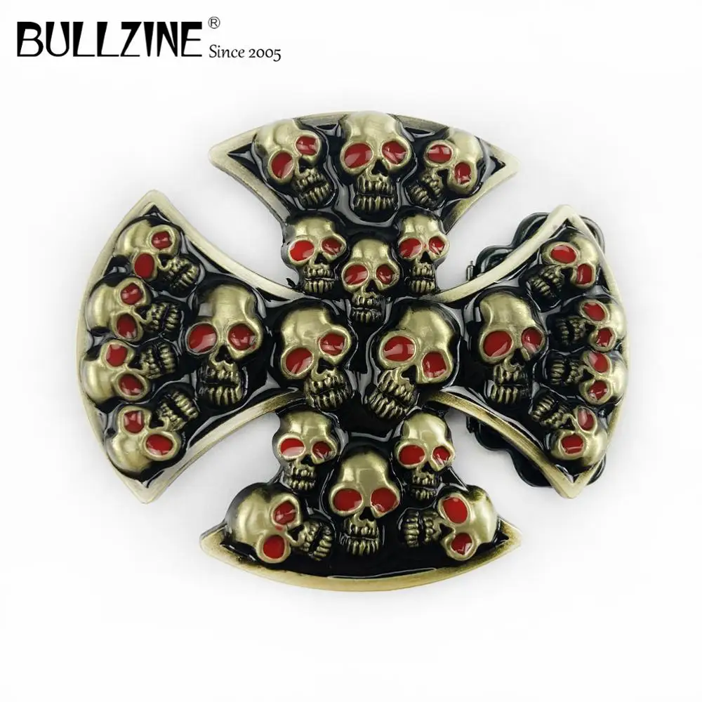 В Bullzine крест с ремень черепом пряжка эмалью магическое Оловянное ожерелье