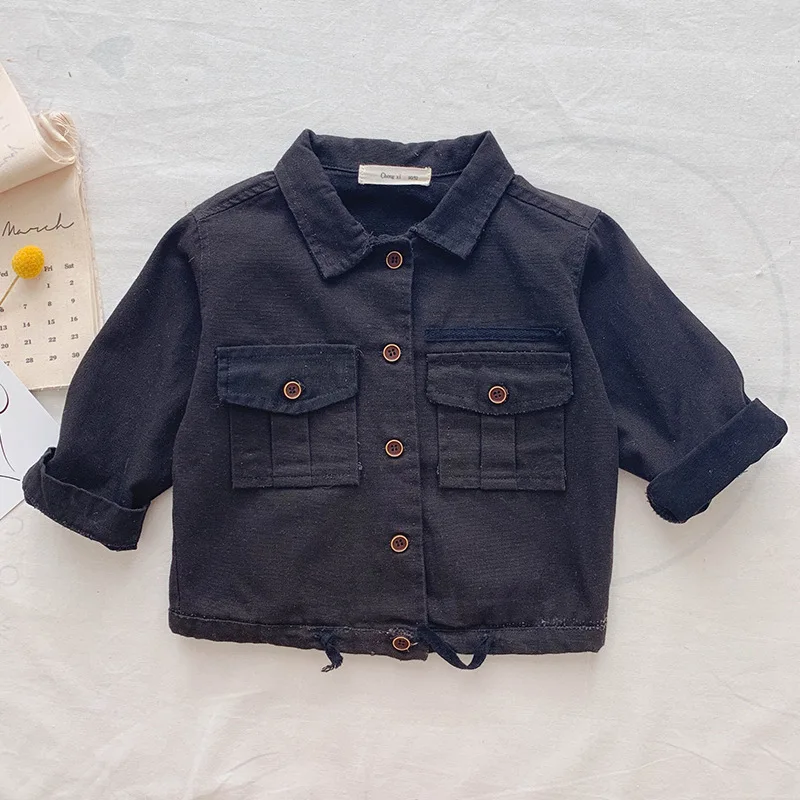 Осень 2019 детская одежда куртка осенняя корейская модная Однотонная рубашка с
