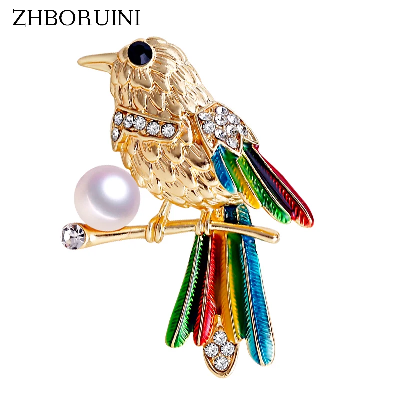 Женская Брошь с натуральным жемчугом ZHBORUINI брошь в виде птицы попугая