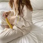 Женская Хлопковая пижама QWEEK, домашняя одежда в Корейском стиле, весенне-осенняя пижама с длинным рукавом, простой комплект из двух предметов, домашняя одежда 2021