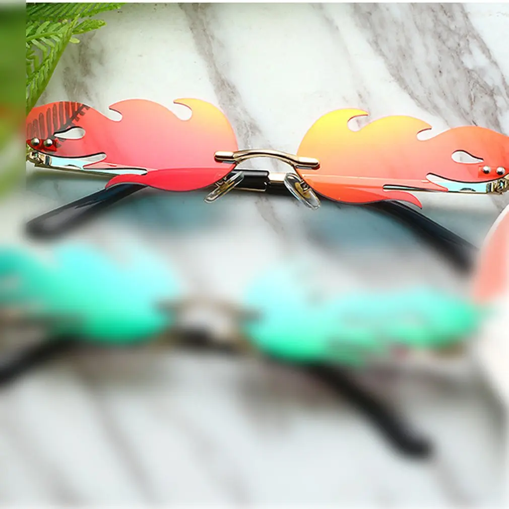 

New Brand Designer Fashion Flame Rimless Gradient Sun Glasses Shades Cutting Lens Ladies Frameless Eyeglasses Retro Sunglasses