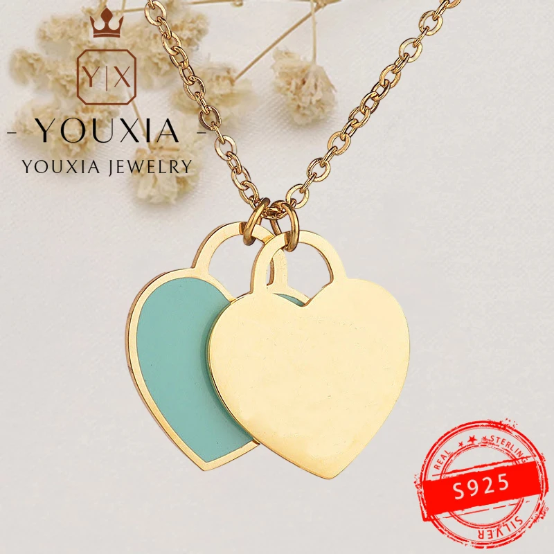 

Модное Очаровательное ожерелье из стерлингового серебра 925 пробы с двумя сердечками