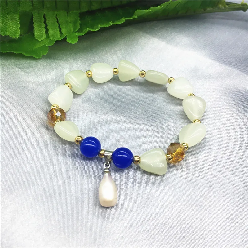 Jadery в этническом стиле природного камня нефрита браслет Для женщин пресная вода
