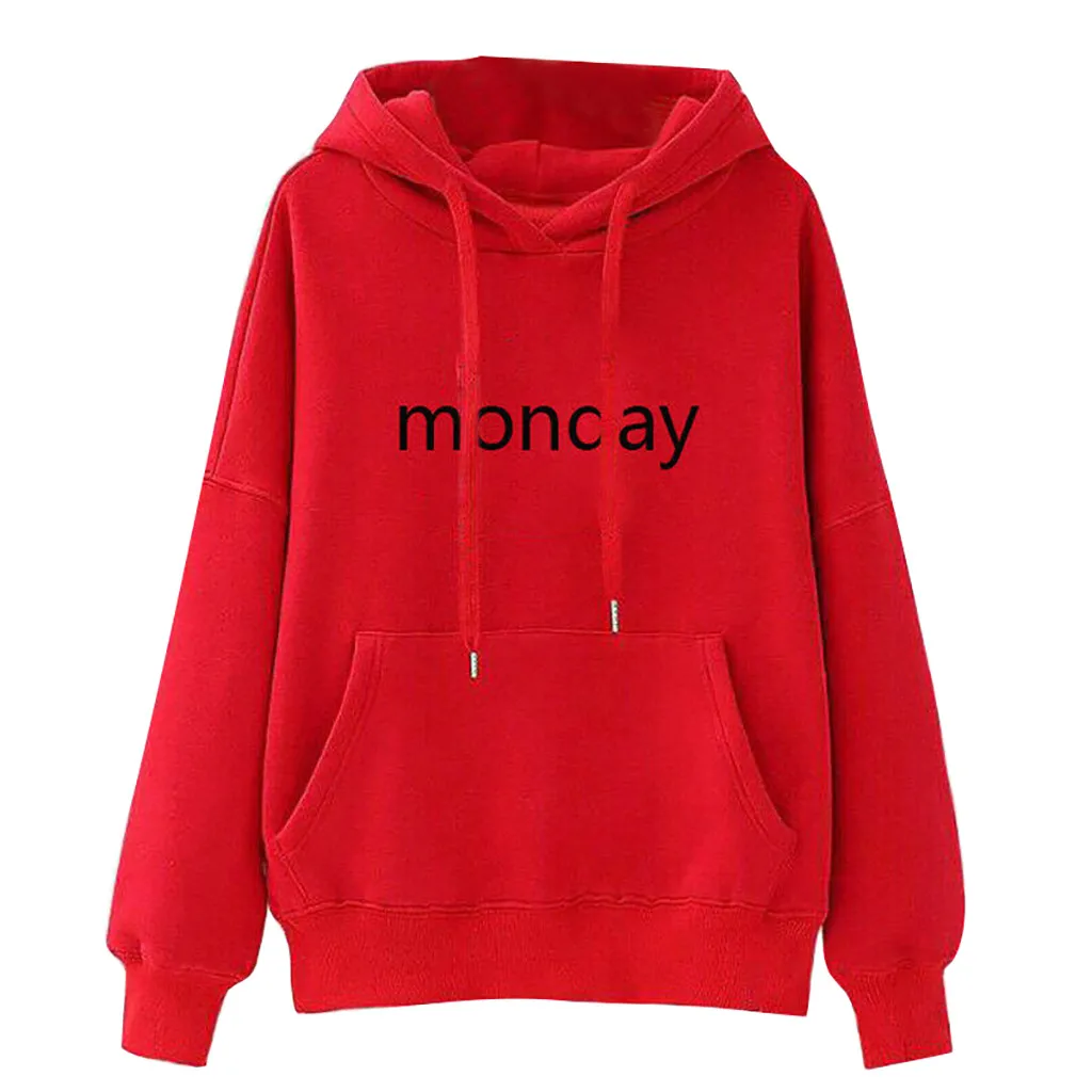 Fashion Women monday Letter Long Sleeve Hoodie Pockets Drawstring Sweatshirts women sweetshirts худи оверсайз harajuku#G