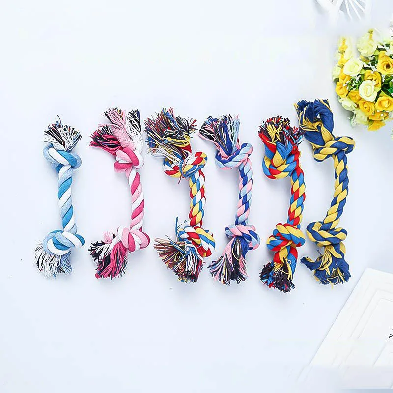 

Puppy Chew Toys Pet Products Double Knot Cleaning Tooth Pet Dog Toy Cotton Rope Braided Bone Shape 18/23/28/33cm Randomly Send