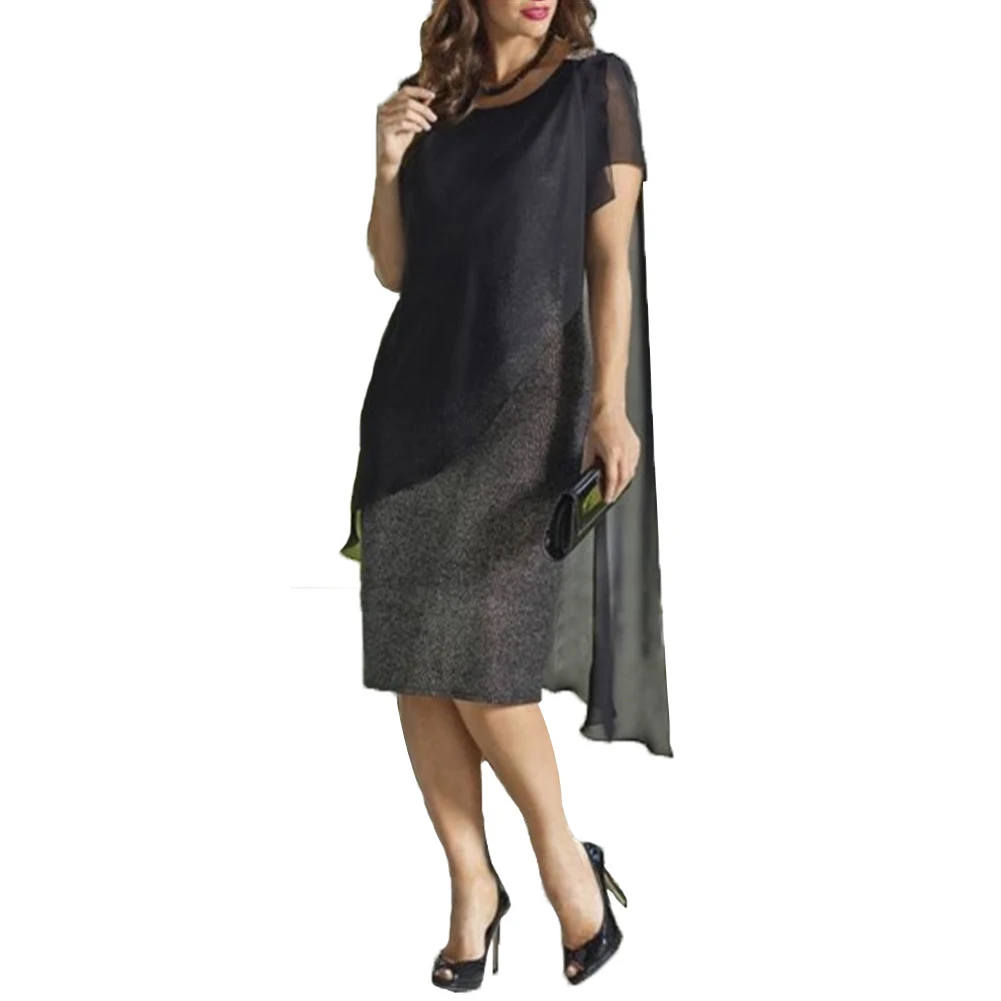 Женское шифоновое платье-карандаш с круглым вырезом Двухслойное в стиле пэчворк