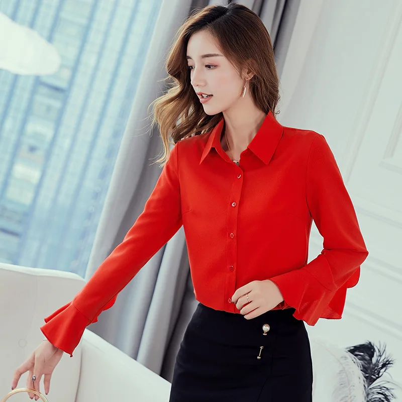 

Brand Women Blouse Autumn Winter Tops Fashion Large Size Woman Casual Shirt Solid Color Long Sleeve Joker Chiffon Shirts Office