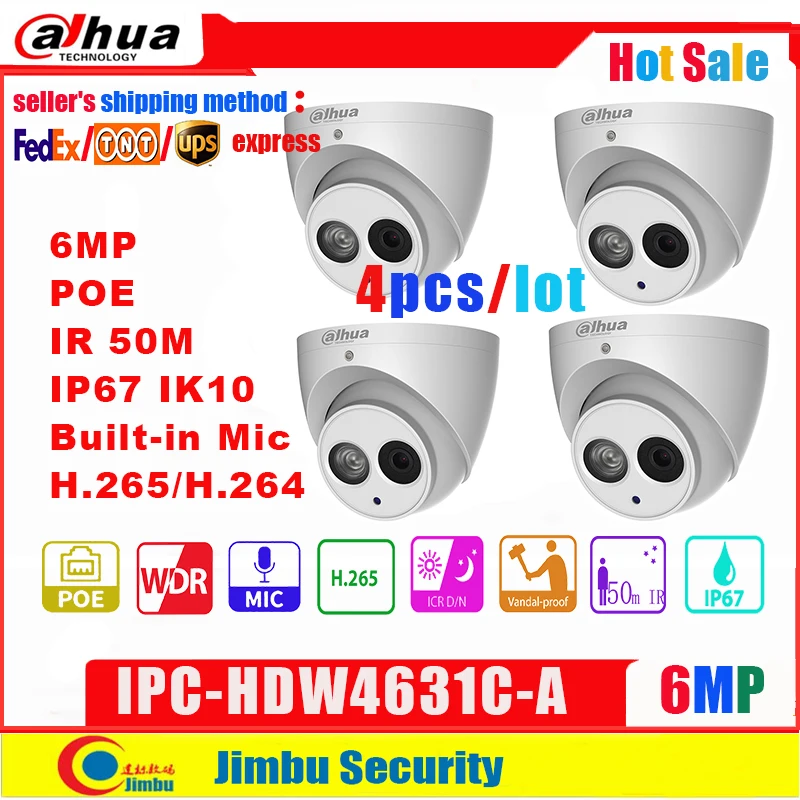 Сетевой видеорегистратор Dahua 6MP Ip Камера IPC HDW4631C A 4 шт./лот купол металлический
