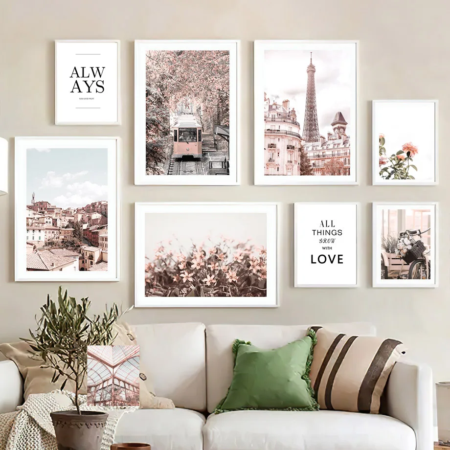 

Paris Tower Flower City Street Tram Quote Nordic Posters And Prints Wall Art Canvas Painting Wall Pictures For Living Room Decor