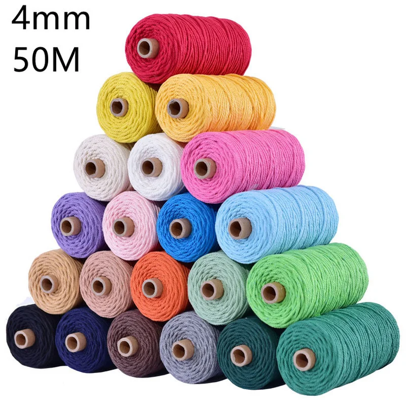 

4mm 50M Pure Cotton Cord Colorful Twine Macrame Rope String Thread for Party Wedding Tapestry Decoration Home Textiles supply