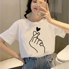 2021 с коротким рукавом Harajuku мягкие женские футболки с милыми сердечками и женская летняя обувь футболка красивые ресниц футболка