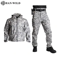 hanwild tactical jacket and pants military suits camouflage shark skin soft shell suit waterproof fleece combat clothing suit