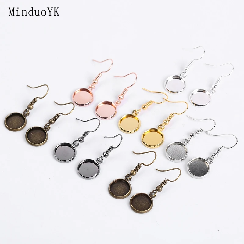 

10Pcs/Lot 10-25mm Blank Glass Cabochon Base For Earrings With Hooks Tray Bezel Earring Settings Jewelry Making Supplies