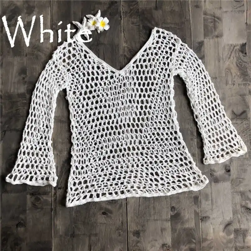 

Women's Mesh Bikini Cover Up Ladies Lace Crochet Swimsuit Bathing Slash Neck Fishnet Sexy Summer Beach Swimwear Cover-Ups