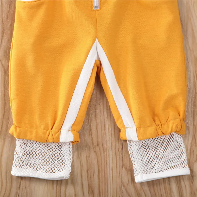 Autumn Fashion Toddler Infant Outfits Baby Girls Yellow Active Casual Clothes Fishnet Patchwork Hoodies Tops Pants Outfit | Детская