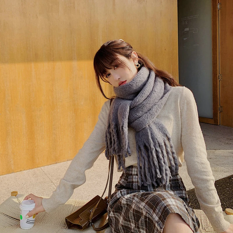 Женский винтажный Повседневный Шарф с кисточками зимняя теплая шаль из