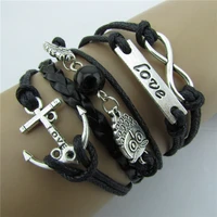 fashion accessories wholesale anchor love owl hand woven friendship bracelet for friends